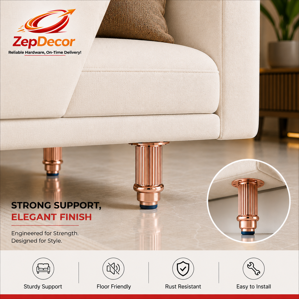 Sofa Leg 4" (Dia 50mm) 1580 DRT
