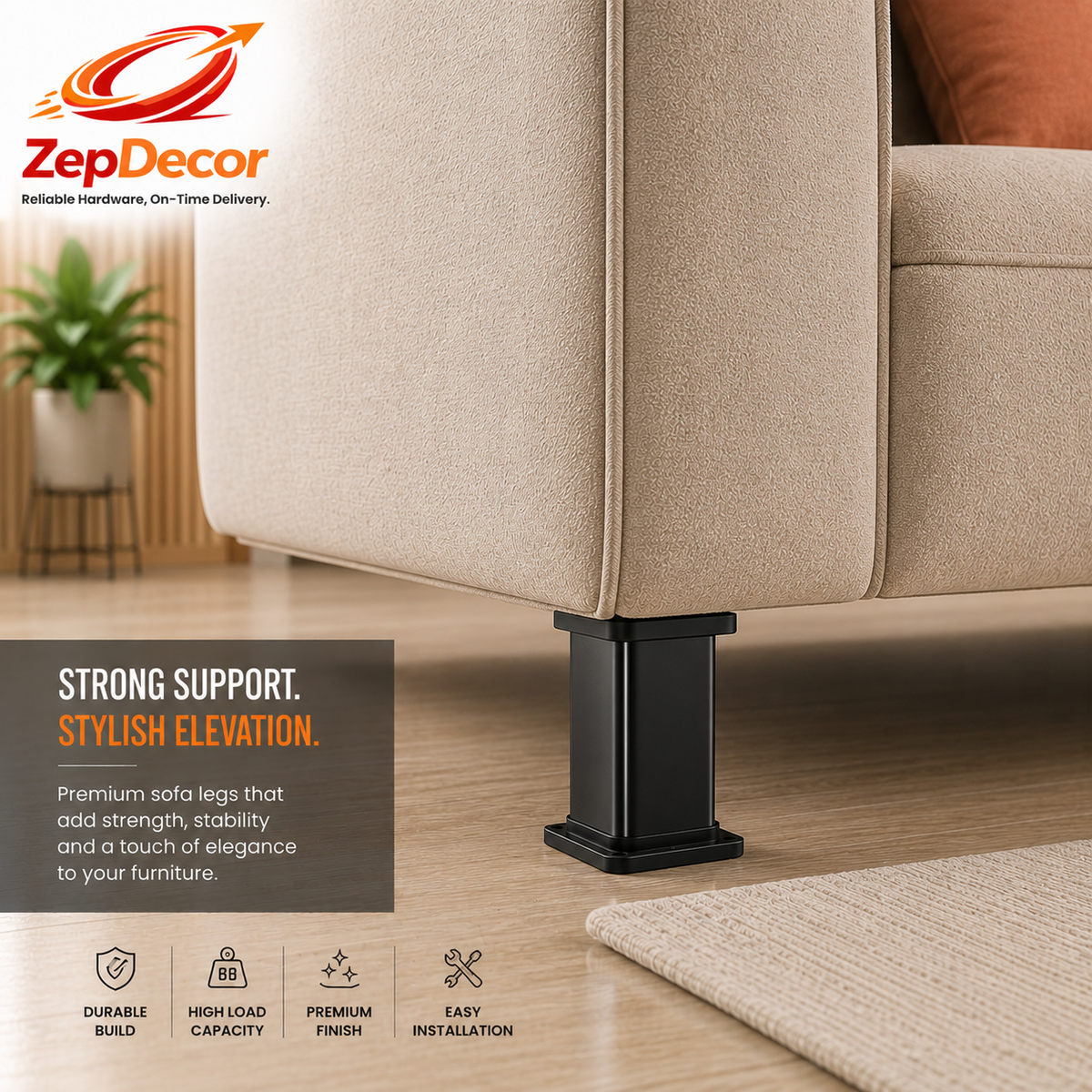Sofa Leg 4" (Dia 50mm) 1575 DRT