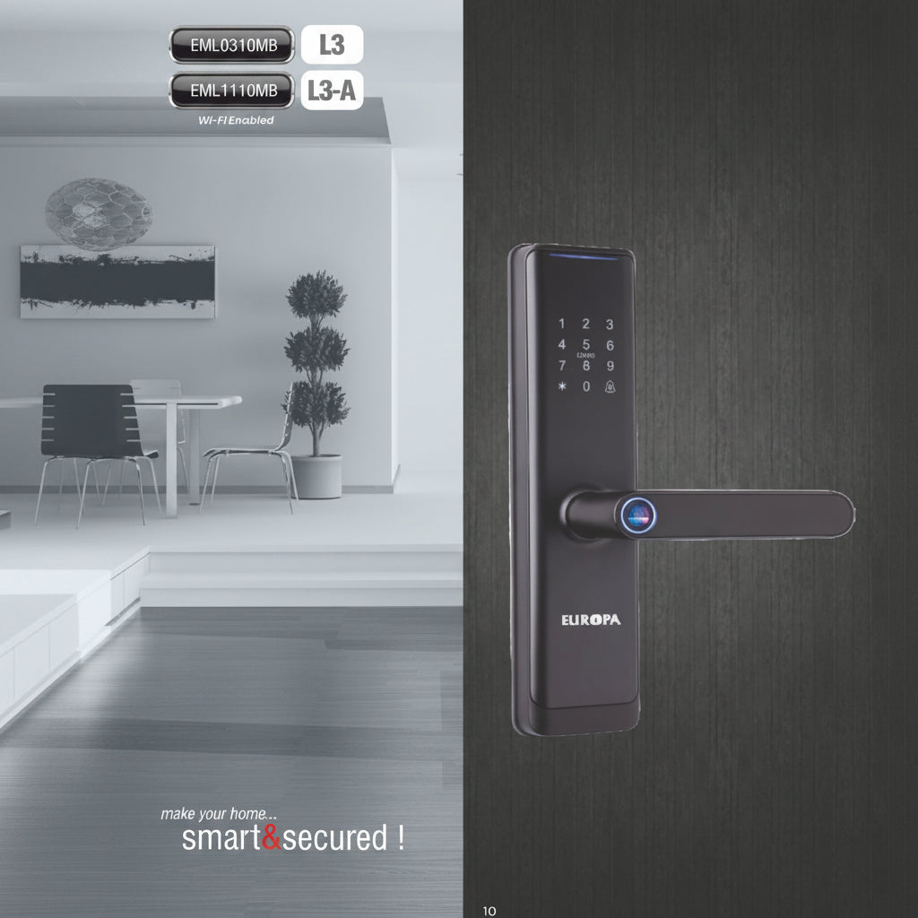 Europa Electronic Door Lock Model L3A Lock Code EML1110MB Matt Black