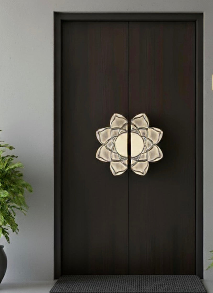 Double Door Handle Star 6" Set Brass Material Antique Finish PP