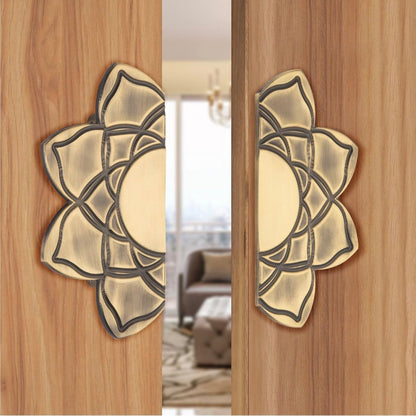 Double Door Handle Star 6" Set Brass Material Antique Finish PP