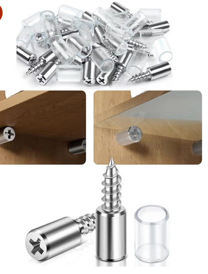 Metal Shelf Pin Direct Screw Type With Rubber Grip Transparent For Wardrobe Shelf of Glass/Wood