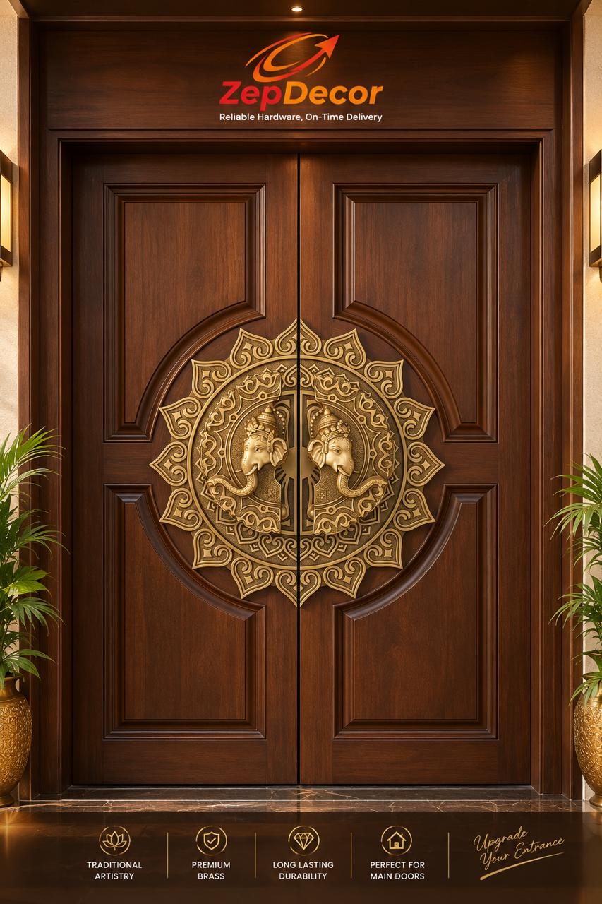 Brass Double Door Flat Domes Coffee Antique Finish Set(2 pcs) BDF51 PP