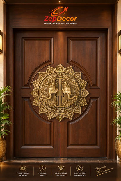 Brass Double Door Flat Domes Coffee Antique Finish Set(2 pcs) BDF51 PP