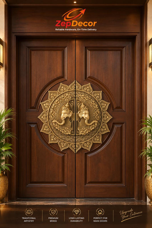 Brass Double Door Flat Domes Coffee Antique Finish Set(2 pcs) BDF51 PP