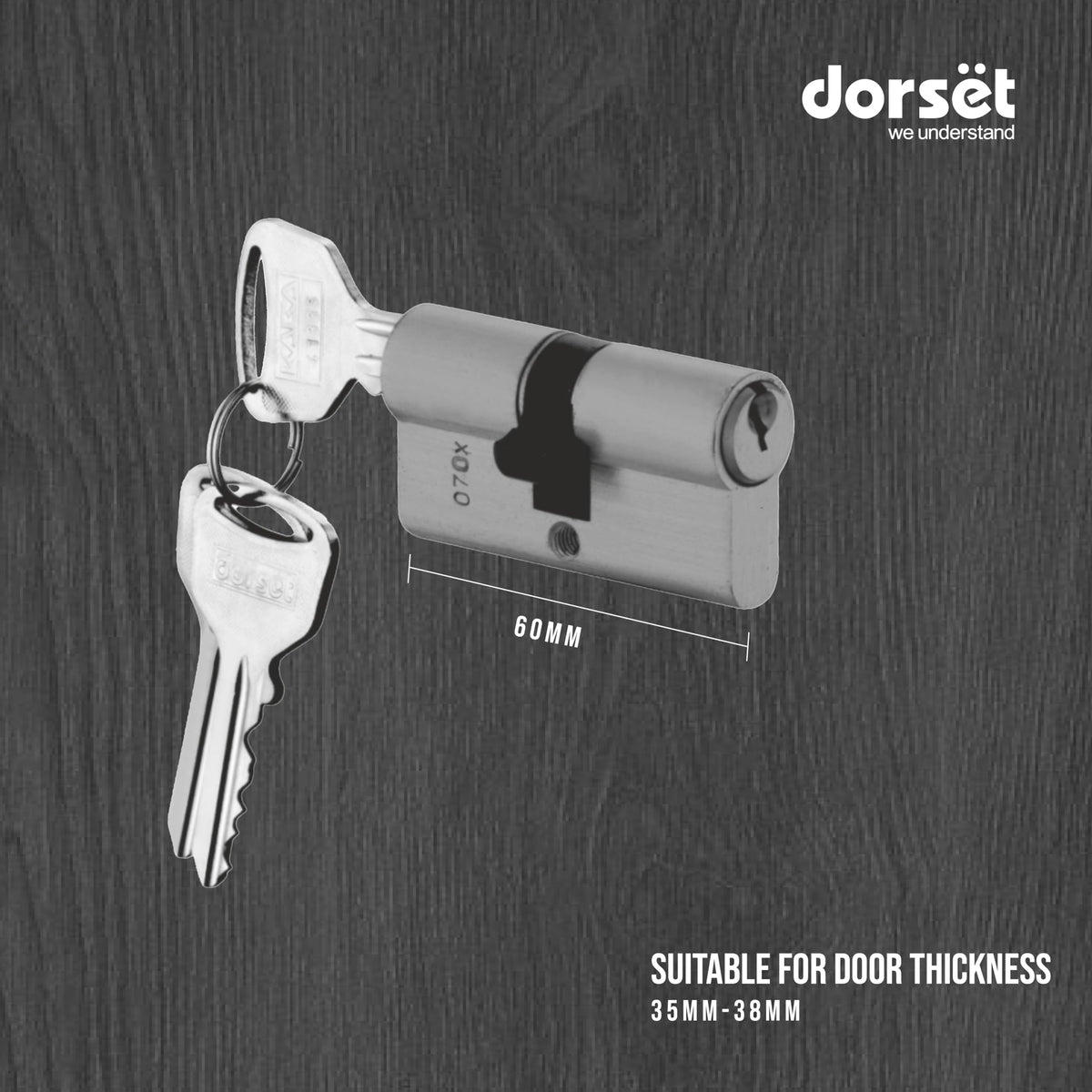 Dorset Pin Cylinder 60mm Two Side Key 60mm SS Finish