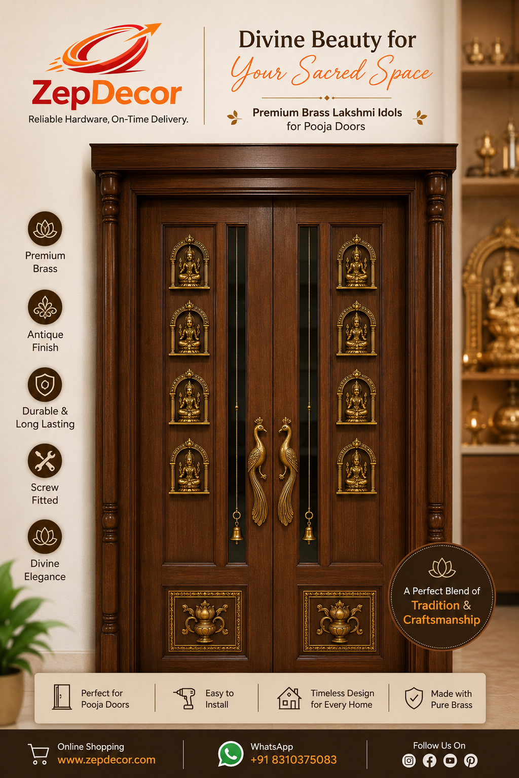 Ashta Laxmi 4" Brass Material Antique Finish (8pcs Set) BS