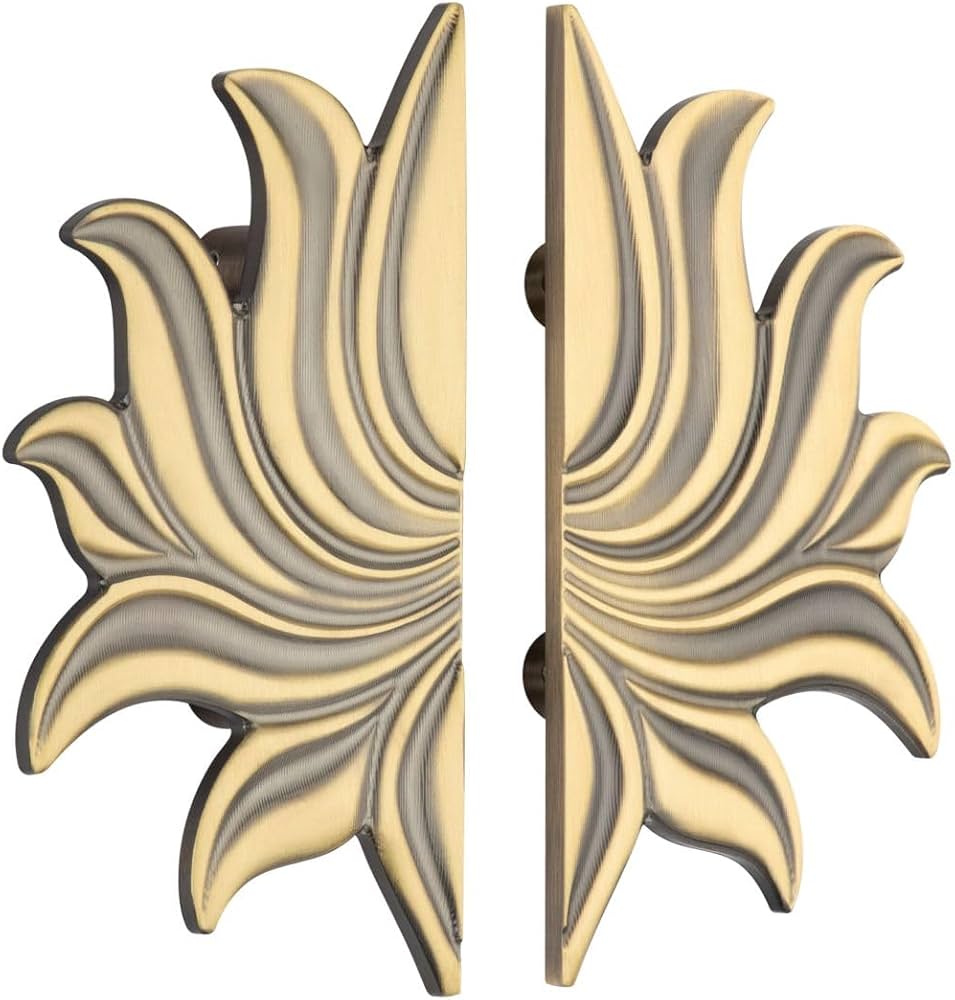 Brass Door Handle Lotus 3D Set(2 pcs) Antique Finish PP