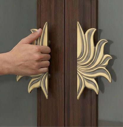Brass Door Handle Lotus 3D Set(2 pcs) Antique Finish PP