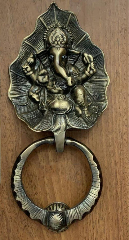Brass Pan Ganesh Door Knocker Antique 230mm Topline HR