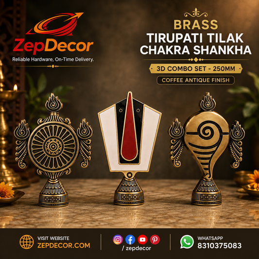 Brass Tirupati Tilak Chakra Shankha 3D Combo set 250mm Coffee Antique Finish PP