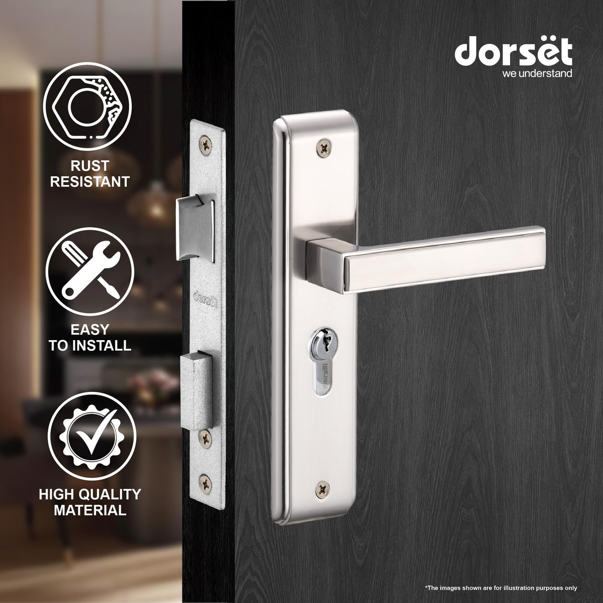 Dorset Mortise Lock Set Kaira Silver Chrome