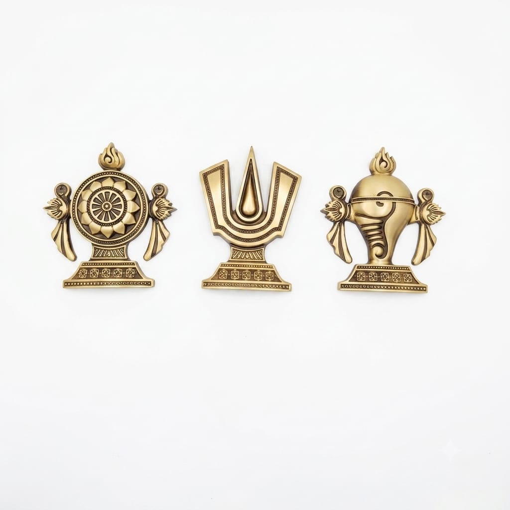 Brass Tirupati Tilak Chakra Shankha 3D Combo set 135mm Coffee Antique Finish PP