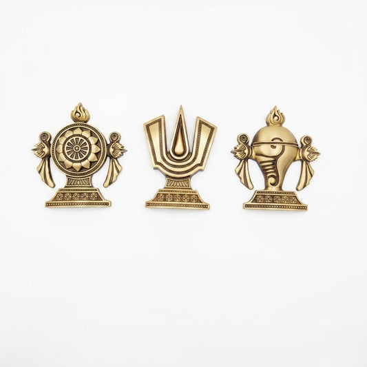 Brass Tirupati Tilak Chakra Shankha 3D Combo set 135mm Coffee Antique Finish PP
