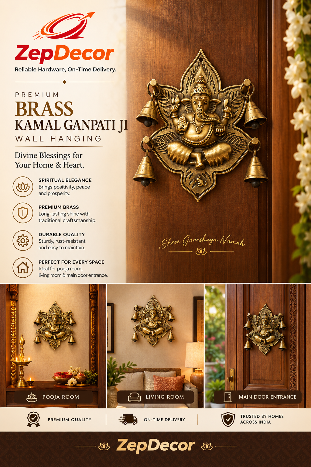 Kamal Ganpati Ji 185x172mm Brass Material Antique Finish PP