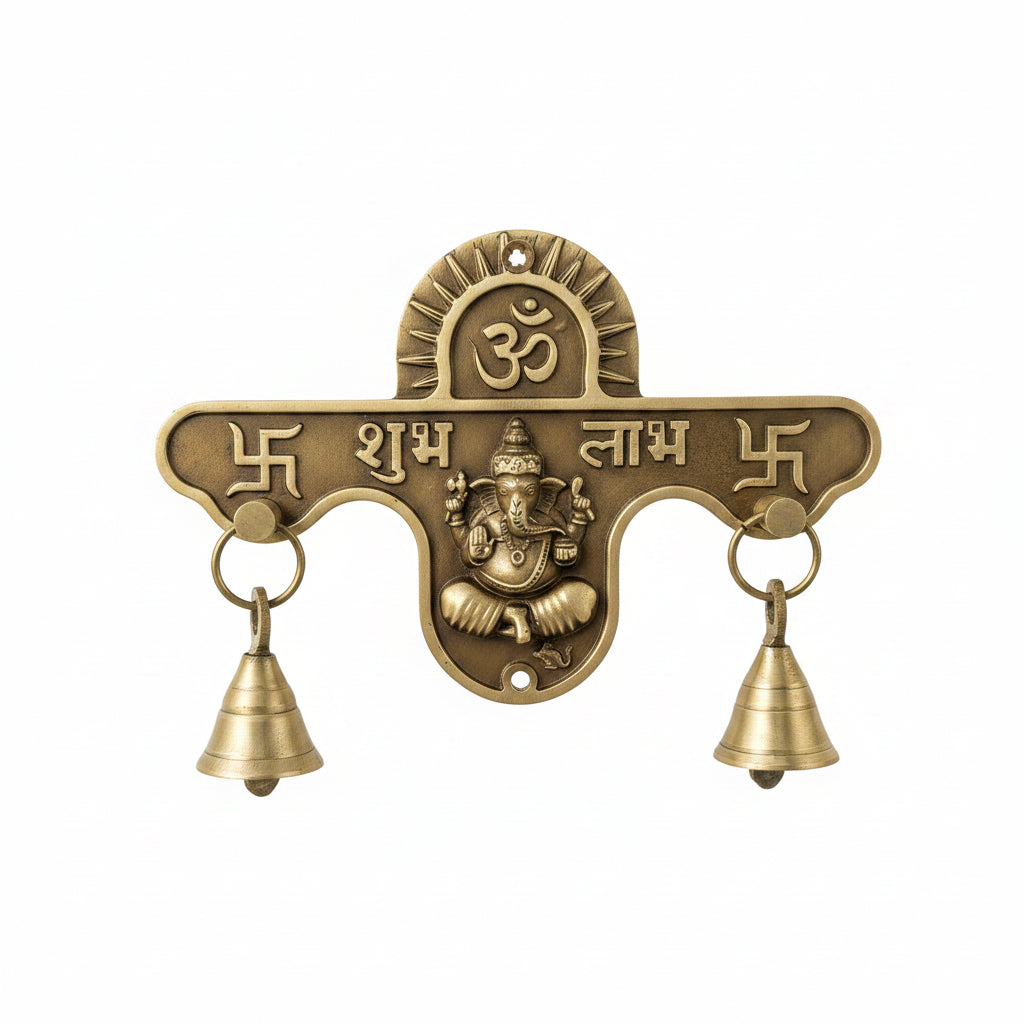 Brass Shubh Labh God Status 176x114mm with Bell(2pcs) Antique Finish PP