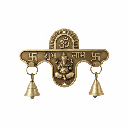 Brass Shubh Labh God Status 176x114mm with Bell(2pcs) Antique Finish PP