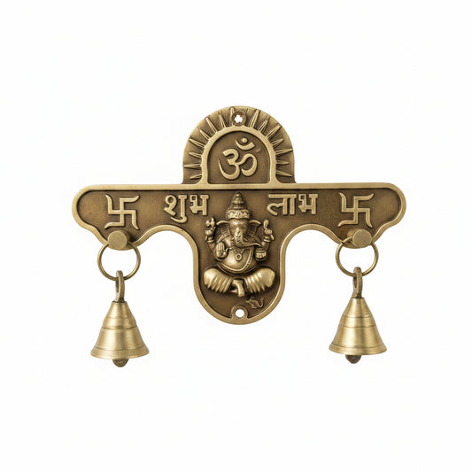 Brass Shubh Labh God Status 176x114mm with Bell(2pcs) Antique Finish PP