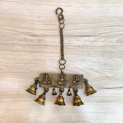 Ganesh Laxmi Saraswati with Bell chain Brass Antique Finish
