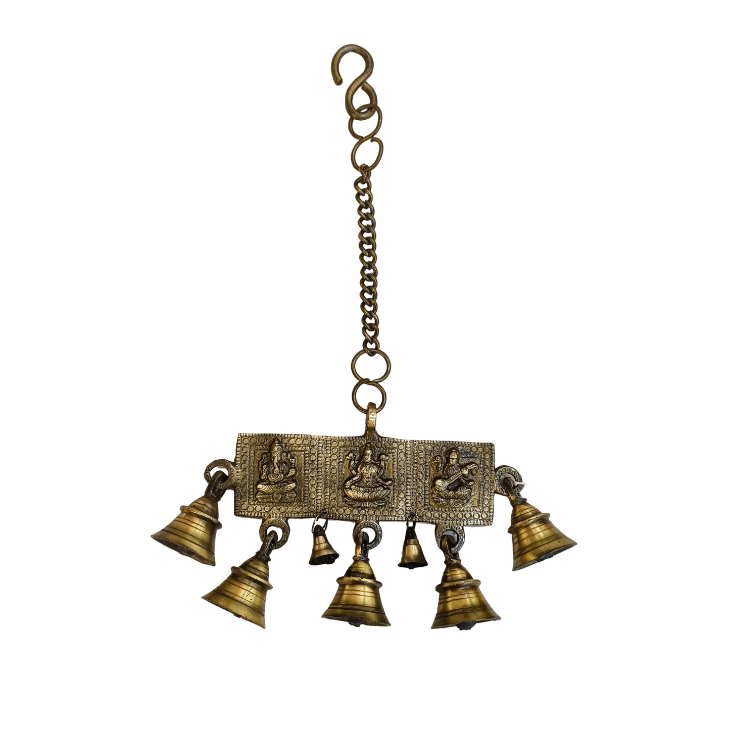 Ganesh Laxmi Saraswati with Bell chain Brass Antique Finish