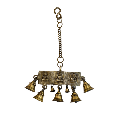 Ganesh Laxmi Saraswati with Bell chain Brass Antique Finish