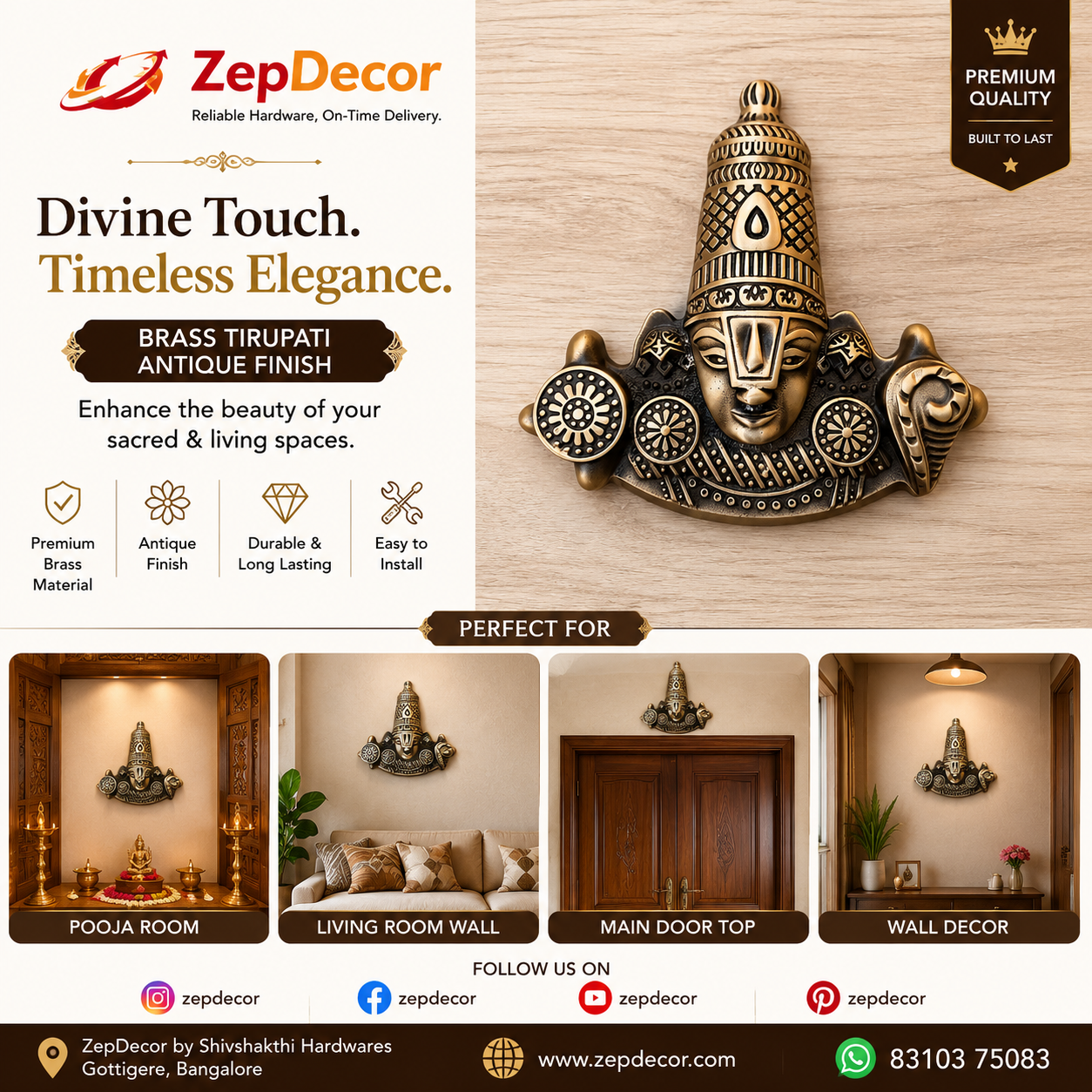 Brass Tirupati Ji 160x165mm Brass Material Antique Finish PP