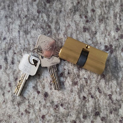 Brass Pin Cylinder 60mm Two Side Key Gold Finish PP