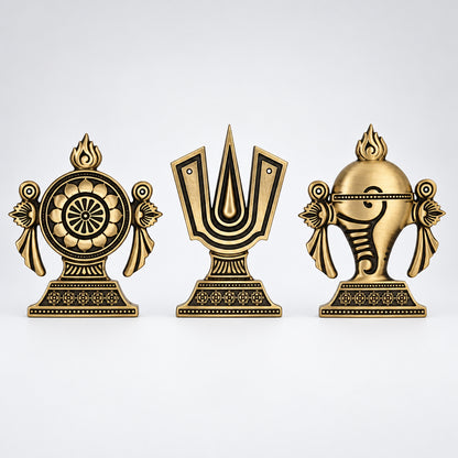 Brass Tirupati Tilak Chakra Shankha 3D Combo set Coffee Antique Finish PP