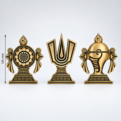 Brass Tirupati Tilak Chakra Shankha 3D Combo set Coffee Antique Finish PP