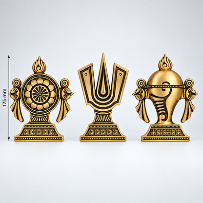 Brass Tirupati Tilak Chakra Shankha 3D Combo set Coffee Antique Finish PP
