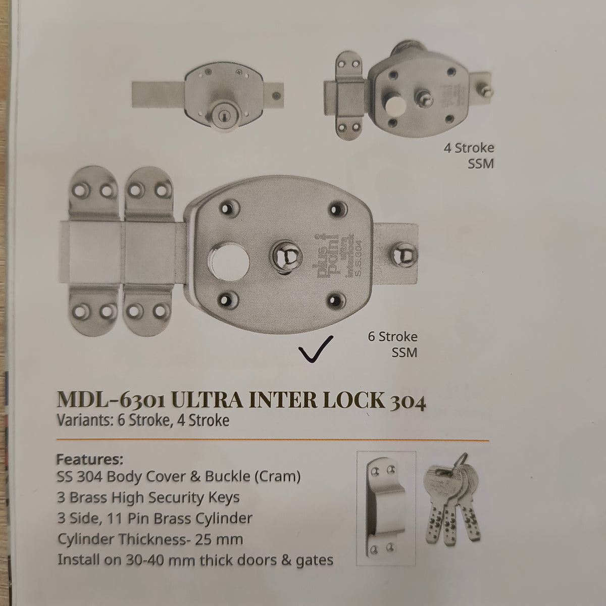 Ultra Interlock Main Door Lock SS 304 Grade Stainless Steel Material and Finish PP